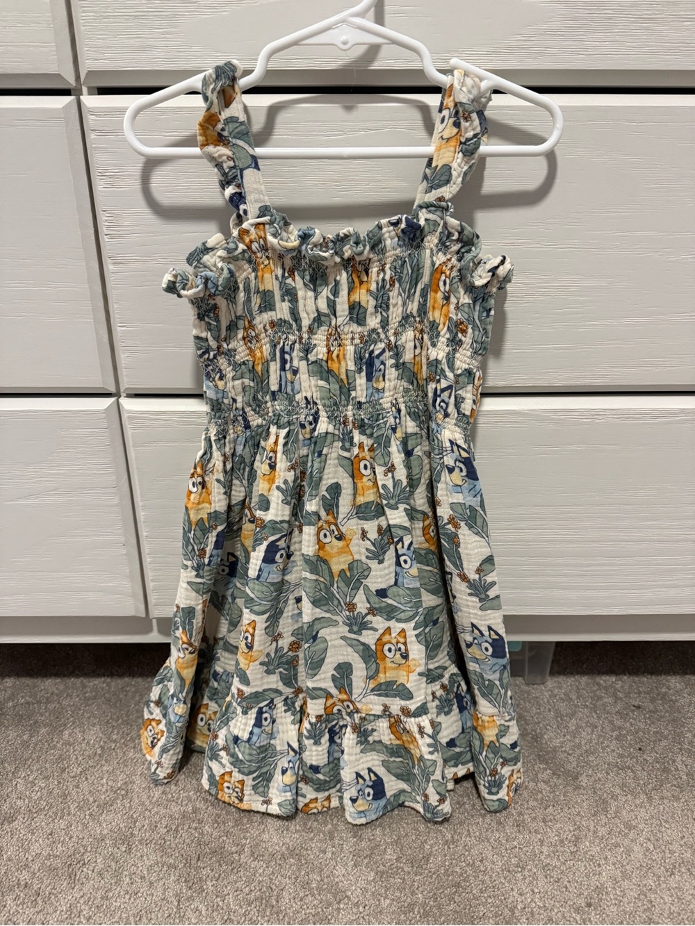 Bluey - Smocked Linen Dress with Bluey & Bingo